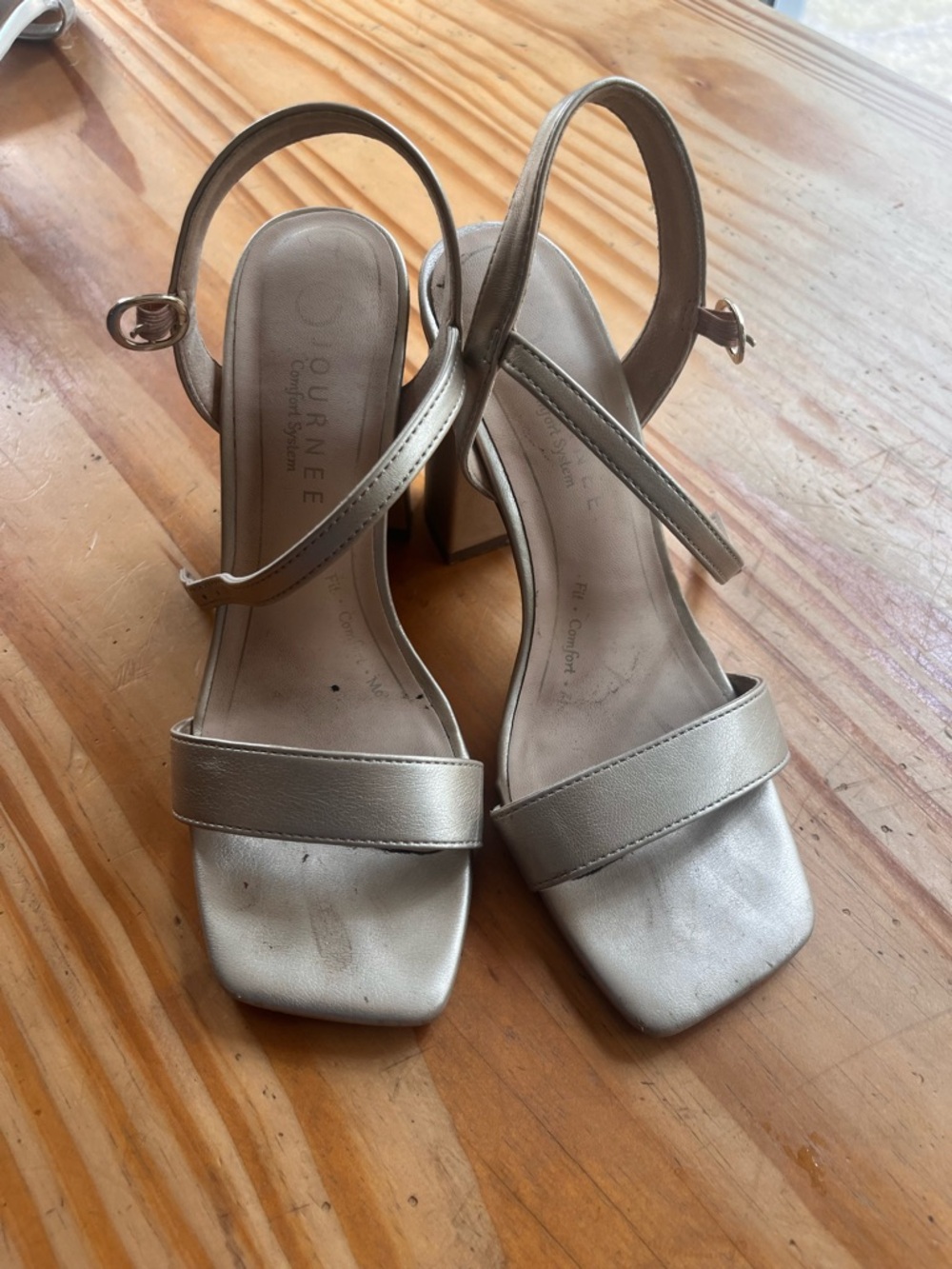 Journee Collection Metallic Gold Square-Toe Block Heel Sandals